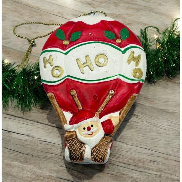 Unbranded Other - Vintage Santa Hot Air Balloon Christmas Ornament Ho Ho HO Joy Hand Painted